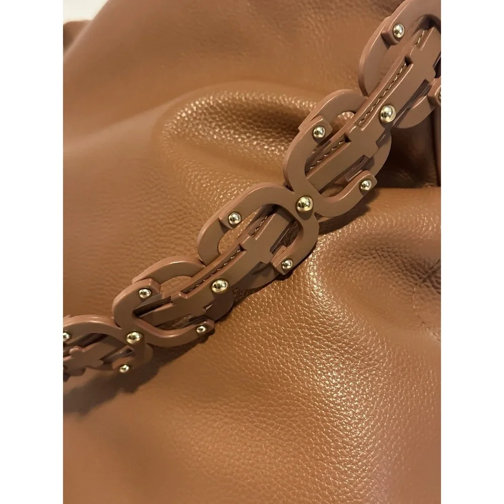 Sam Edelman Hobo Bag Bay Large Genuine Leather Chainlink Shoulder Caramel/Brown - Picture 12 of 13